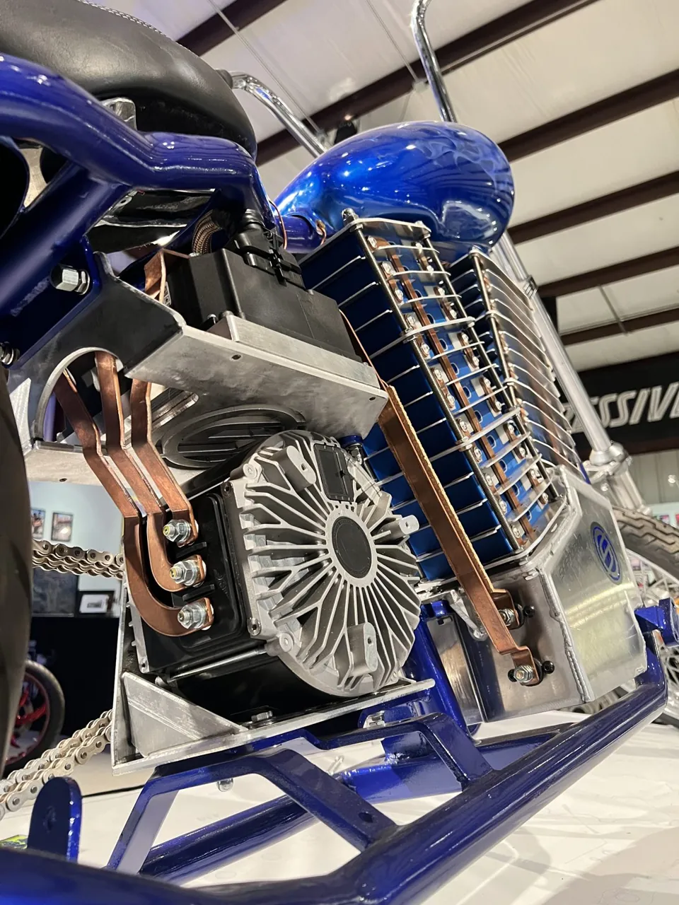 The battery stack and motor on the Shandoka chopper