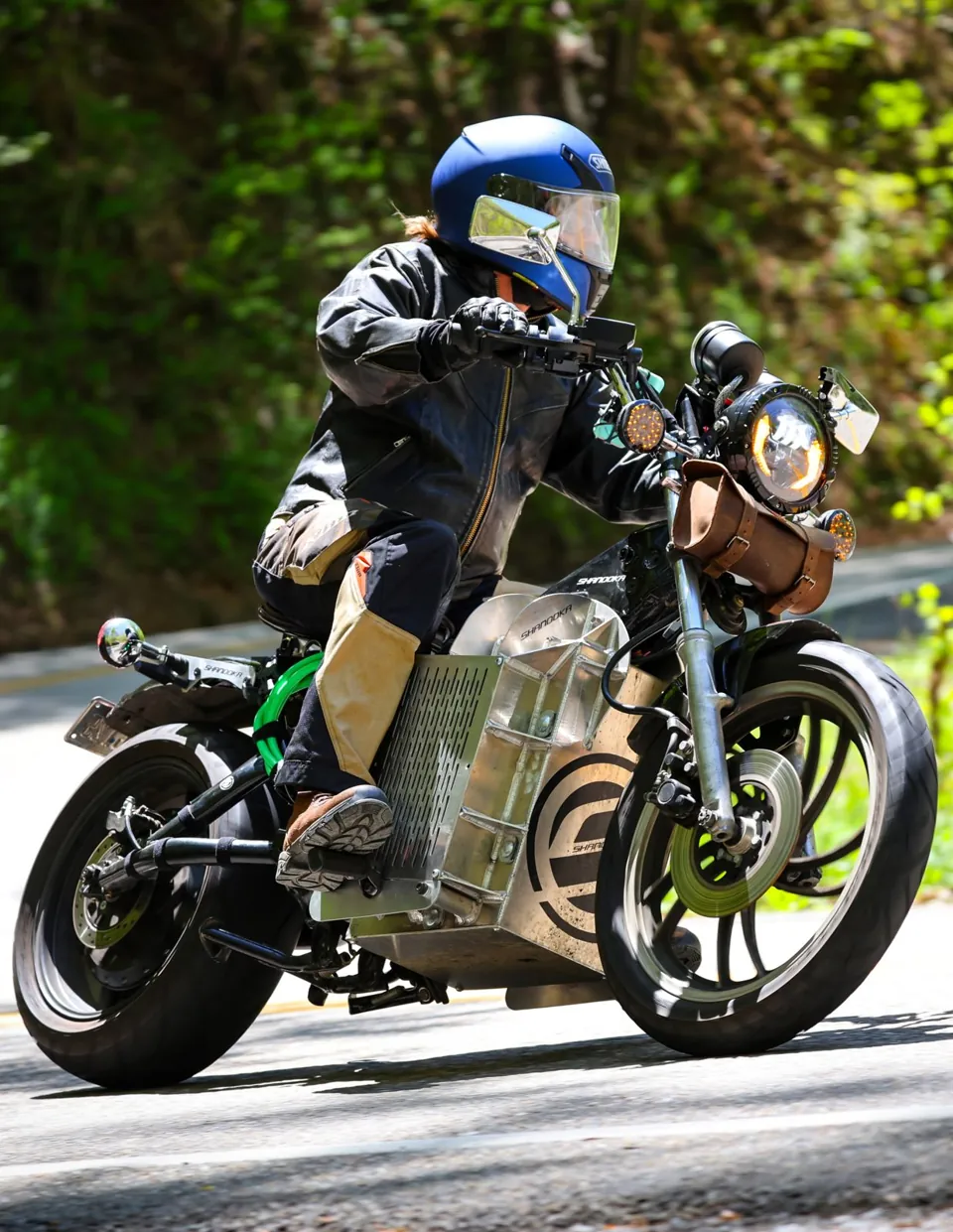 Leaning the electrified 1983 Yamaha into a curve