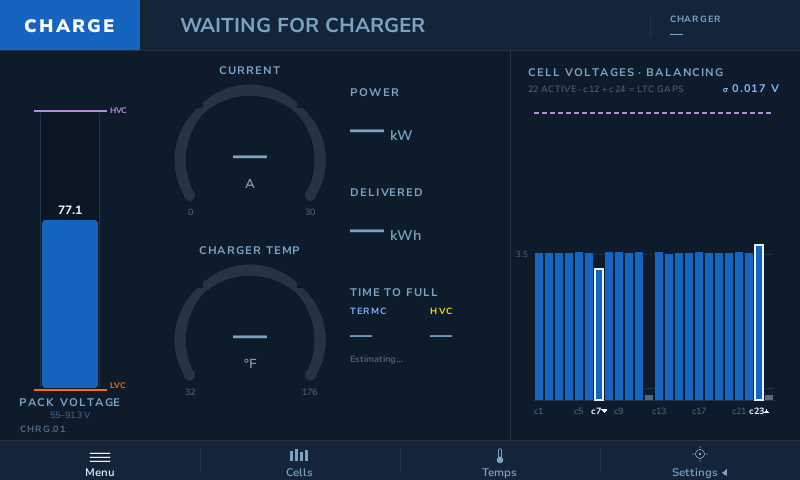 CHRG.01 waiting for the charger: recording starts when the pack powers up